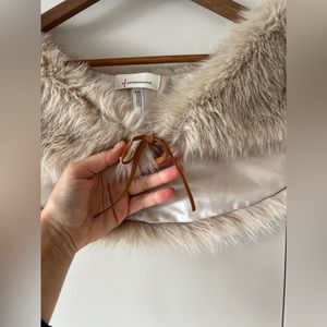 Anthropologie Faux Fur Collar in Beige with Brown Tie